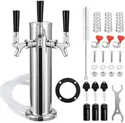 FERRODAY 3 Taps Beer Tower Dispenser Kegerator Tower, 3" Beer Keg Tap Keg Tower Kegerator Tap Tower Kegerator Parts Kit, Stainless Steel Tower Brass Faucet Stainless Core Pre-assembled Lines