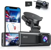 REDTIGER Dash Cam Front Rear, 4K/2.5K Full HD Dash Camera for Cars, Free 32GB SD Card, Built-In Wi-Fi GPS, 3.16” IPS Screen, Night Vision, 170°Wide Angle, WDR, 24H Parking Mode
