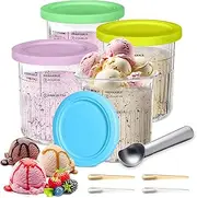 Pack of 4 Replacement Containers, 24 oz Leak-Proof for Ninja CREAMi Deluxe, Compatible with Ninja CREAMi NC500 NC501 Series, with Ice Cream Scoop, 4 Spoons, Dishwasher Safe