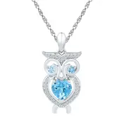 Sterling Silver Heart Created Blue Topaz Owl Pendant 1 Cttw