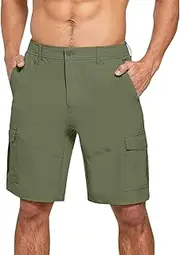 [Generic] Mens Cargo Shorts Drawstring Elastic Waist Pants Stretch Lightweight Work Shorts 2025 Casual Summer Hiking Pants, Army Green-a, Medium