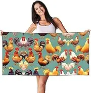 HTTUP Cute Rooster Chickens Print Quick Dry Beach Towel Lightweight Oversized for Adults for Travel and Pool Towels