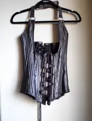 Black Leather Underbust Corset with Halter Strap Size 40