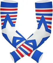 [Yoogain] UV Protection Arm Sleeves Men White Red Blue Stripe Star Cooling Sleeves Sun & UV Protection Two Way Wearing Styles cubre brazos, White Red Blue Stripe Star