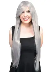 Leah Dark Silver Womens Long Straight Costume Wig