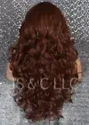 Long Human hair blend Full Wig Heat OK Auburn mix Curly bang 30-27 WBT