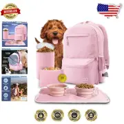 Portable Dog Owner Backpack with Collapsible Bowls & Food Storage - Dusty Pink