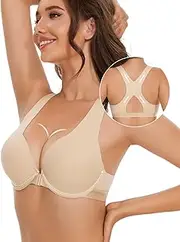 [Upushall] Push Up Front Closure Bras for Women Seamless Racerback Bra Underwire Thick Padded T-Shirt Bra
