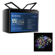 QUEENS 12V 1216Wh 100A Lithium Battery + Stockholm Christmas Lights String Lights (11.9M 200 LED)