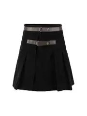 Black Corduroy Pleat Mini Skirt