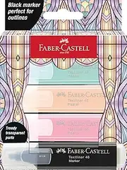FABER-CASTELL Glassy Pastel 254694 Highlighter Set of 4 with Black Marker for Children and Adults