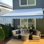 ALEKO Manual Retractable Home Patio 12 x 10 ft Awning Sky Blue Canopy