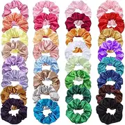 JSTHHTT Pack of 32 Silk Hair Rings, Silk Hair Bobbles Women, Premium Satin Hair Bobbles, Colourful Hair Bands, Elastic Hair Bands, Silk Ponytail Holder for Women Girls Hair Accessories, 32 Colours