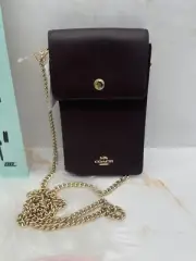 COACH Leather Chain Phone Crossbody Pouch Wallet - Oxblood/Gold