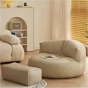 Bean Bag Chair Large Lazy Sofa Faux Leather with Filling Corner Pouf Ottoman Tatami Single for Adults Sofa Balcony Bedroom Living Room Floor Seating Lounge Relaxing (White,with Stool)