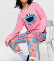NEW PETER ALEXANDER SESAME STREET COOKIE MONSTER TOP & FLANNEL PANTS PJ SET L XL