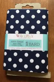 Waverly Inspirations 1 Yard 100% Cotton Fabric Ink Blue Navy White Polka Dots