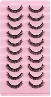 10Pairs Russian Style Strip Lashes D Curl Mink False Eyelashes Full Curled，Full, Wispy, 3D Glam Lashes, Handmade & Reusable
