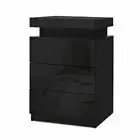 New Bedside Tables Side Table 3 Drawers RGB LED High Gloss Nightstand Black