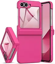 for Samsung Galaxy Z Flip 6 Case with Hinge Protection & Front Screen Protector, Slim Fit Wireless Charging Rugged Shockproof Full Protective Phone Case (Hot Pink, For Samsung Galaxy Flip 6)