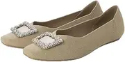 [EVOL] (イーボル) Evor Women's Square Knit Bijou Buckle Flat Pumps, Gold, 23.5 cm