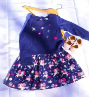 Girls Blue and Pink Unicorn Dress with Long Sleeve's