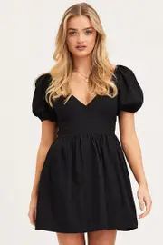 Black Mini Dress Short Sleeve - Size 8, Women's Skater Dress