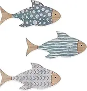 3 PCS Wooden Fish Coastal Decor Set, Beach Themed Room Decor, Vintage Lake House Decor, Nautical Ocean Fish Wall Art for Home Bathroom Living Room