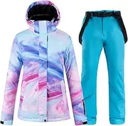 [Generic] Women's Colorful Snow Suit Wear Snowboard Clothing Waterproof Costumes Outdoor Ski Jacketstrap Pants