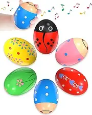 6 Pack Wooden Percussion Musical Easter Eggs, Adorable Wooden Egg Maracas Musical Colorful Percussion Easter Egg Shakers, for Party Favors, Classroom Prize Supplies, Musical Instrument