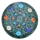 24" Round Green Marble Side Coffee Table Semi Precious Stone Floral Inlay Decors