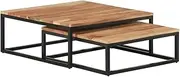 vidaXL Solid Acacia Wood Nesting Coffee Tables - Set of 2, Brown Finish, Industrial Design, Space-Saving, Iron Base