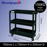 150KG 3-Tier Steel Tool Cart Trolley Workshop Garage Storage 17-Black