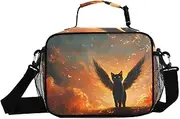 Insulated Lunch Box Cat Wings Brown for Women Men - Ideal for Work, Picnics - Includes Adjustable Shoulder Strap