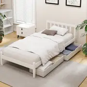 Artiss Bed Frame Single Size Wooden Base with 2 Drawers(White)