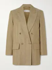 [Max Mara] Max Mara - Gerla Double-breasted Herringbone Linen Blazer - Brown - UK 10 UK 10 Brown