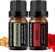 GREENSLEEVES Rose Frankincense Essential Oil Set, 100% Pure Aromatherapy Oils for Diffuser, Humidifier, Massage - 2 x 10ml (Rose+Frankincense)