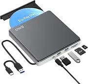 External Blu Ray CD DVD Drive USB 3.0 Type C External CD/DVD Blu-ray Burner Writer 3D BD Slimline Bluray Drive for Laptop Windows 11/10 Mac MacBook Air Pro Apple iMac PC