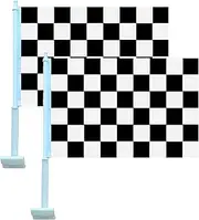 National Car Flag Countries Auto Flag with Window Clip Flagpole Mount Double Sided Printed Car Flags Vehicle Decor (Checkered)