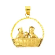 14K Gold 3D Basket of Kittens Pendant