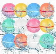 Pack of 12 Reusable Water Bombs Magnetic Self Closure Quick Fill Silicone Water Balloons with Mesh Bag for Water Fights on the Beach Pool Garden Parties Gift for Children and Adults