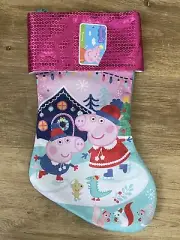 PEPPA PIG Ice Skating Christmas STOCKING - 16" George Holiday Pink Sequin NWT