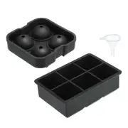 Black 4-Grid Sphere Ice Ball Maker & 6-Grid Square Ice Cube Maker with Lid