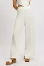 White Wide Leg Pants High Rise Textured Fabric - Size 14, Women's Wide Leg Pants