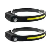 2 pcs COB LED Headlamp USB Rechargeable Motion Sensor Waterproof Head Light