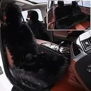 New Car Seat Covers for Cars SUV Trucks RV, Universal Full Set, Long Fur Front Seat Cover Fluff Rear Seat Backrest Pad Sets Winter Warm for Women Girls Man (Black)