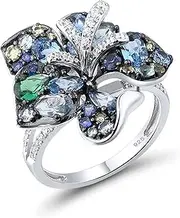 [Santuzza] Sterling Silver Gemstone Flower Ring for Women
