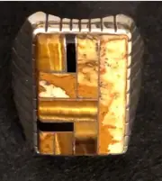 VINTAGE NATIVE AMERICAN RING Sterling Silver Onyx Jasper TigersEye. 12 1/2. ￼