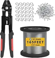 Sanuke Wire Rope Crimp Kit with 165ft 1/16 304 Stainless Steel Cable 7x7 Strand Core, 100PCS 1/16'' Aluminum Crimp Loop Sleeves and 25PCS M2 Wire Rope Stainless Steel Thimble