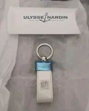 GENUINE ULYSSE NARDIN WHITE LEATHER & SWAROVSKI CRYSTAL KEY RING KEYCHAIN | NIB